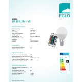 EGLO 10682 | E14 4W -> 28W Eglo kis gömb P45 LED fényforrás RGB-WW 300lm 3000K szabályozható fényerő, színváltós távirányító CRI>80