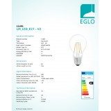 EGLO 11491 | E27 4W -> 31W Eglo normál A60 LED fényforrás filament 350lm 2700K 360° CRI>80