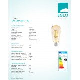 EGLO 11521 | E27 4W -> 22W Eglo Edison ST64 LED fényforrás filament 220lm 2200K 360° CRI>80