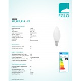 EGLO 11602 | E14 4W -> 40W Eglo gyertya C35 LED fényforrás filament, milky 470lm 2700K 360° CRI>80