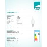 EGLO 11603 | E14 4W -> 40W Eglo dekor gyertya FC35 LED fényforrás filament, milky 470lm 2700K 360° CRI>80