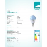 EGLO 11672 | E14 5W -> 38W Eglo kis gömb P50 LED fényforrás okos világítás 400lm 2700 <-> 6500K szabályozható fényerő, állítható színhőmérséklet, színváltós, távirányítható CRI>80