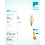 EGLO 11698 | E14 4W -> 30W Eglo gyertya C37 LED fényforrás filament, golden age 320lm 1700K szabályozható fényerő 360° CRI>80