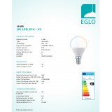EGLO 11805 | E14 5W -> 35W Eglo kis gömb P45 LED fényforrás Access 400lm 2700 <-> 6500K szabályozható fényerő, állítható színhőmérséklet, időkapcsoló, éjjelifény távirányító CRI>80