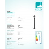 EGLO 22144 | Laterna8 Eglo álló lámpa 100cm 1x E27 IP44 fekete, áttetsző