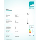 EGLO 22145 | Laterna8 Eglo álló lámpa 192cm 3x E27 IP44 fekete, áttetsző