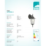 EGLO 22467 | Laterna8 Eglo falikar lámpa 1x E27 IP44 fekete, áttetsző