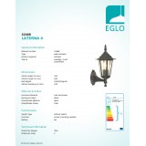 EGLO 22468 | Laterna8 Eglo falikar lámpa 1x E27 IP44 fekete, áttetsző