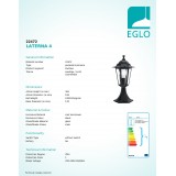 EGLO 22472 | Laterna8 Eglo álló lámpa 38,5cm 1x E27 IP44 fekete, áttetsző