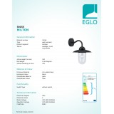 EGLO 30155 | Milton2 Eglo fali lámpa 1x E27 IP44 fekete, átlátszó