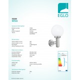 EGLO 30205 | Nisia Eglo falikar lámpa 1x E27 IP44 nemesacél, rozsdamentes acél, fehér