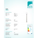 EGLO 30207 | Nisia Eglo álló lámpa 100cm 1x E27 IP44 nemesacél, rozsdamentes acél, fehér