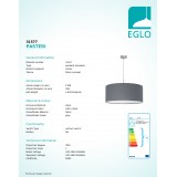 EGLO 31577 | Eglo-Pasteri-G Eglo függeszték lámpa kerek 1x E27 matt szürke, fehér, matt nikkel