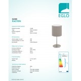 EGLO 31595 | Eglo-Pasteri-T Eglo asztali lámpa 40cm vezeték kapcsoló 1x E27 matt taupe, fehér, matt nikkel