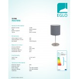 EGLO 31596 | Eglo-Pasteri-G Eglo asztali lámpa 40cm vezeték kapcsoló 1x E27 matt szürke, fehér, matt nikkel