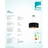 EGLO 31605 | Eglo-Maserlo-BG Eglo függeszték lámpa kerek 3x E27 fényes fekete, arany, nikkel