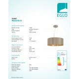 EGLO 31607 | Eglo-Maserlo-TG Eglo függeszték lámpa 3x E27 fényes taupe, arany, matt nikkel