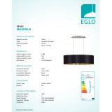 EGLO 31611 | Eglo-Maserlo-BG Eglo függeszték lámpa ovális 2x E27 fényes fekete, arany, nikkel