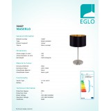 EGLO 31627 | Eglo-Maserlo-BG Eglo asztali lámpa 42cm vezeték kapcsoló 1x E27 fényes fekete, arany, matt nikkel