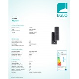 EGLO 32899 | Riga-5 Eglo falikar lámpa henger mozgásérzékelő 2x GU10 480lm 3000K IP44 antracit, áttetsző