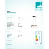 EGLO 32916 | Townshend Eglo függeszték lámpa 4x E27 fekete, barna