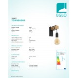 EGLO 32917 | Townshend Eglo falikar lámpa 1x E27 fekete, barna