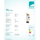 EGLO 32918 | Townshend Eglo asztali lámpa 50cm vezeték kapcsoló 1x E27 fekete, barna