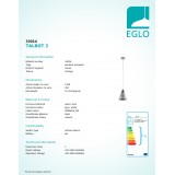 EGLO 33014 | Talbot-2 Eglo függeszték lámpa 1x E14 fehér, szürke