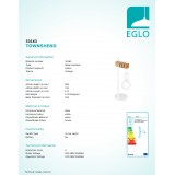 EGLO 33163 | Townshend Eglo asztali lámpa 50cm vezeték kapcsoló 1x E27 fehér, barna