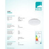 EGLO 33599 | Frania Eglo fali, mennyezeti lámpa kerek 1x LED 1600lm 4000K IP44 fehér