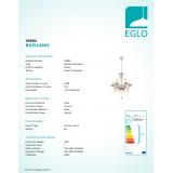 EGLO 39092 | Basilano Eglo csillár lámpa 6x E14 króm, konyak
