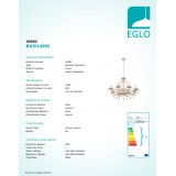 EGLO 39093 | Basilano Eglo csillár lámpa 8x E14 króm, konyak