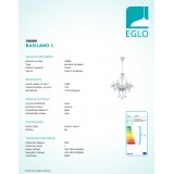 EGLO 39099 | Basilano Eglo csillár lámpa 6x E14 króm, áttetsző, kristály