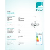 EGLO 39101 | Basilano Eglo csillár lámpa 8x E14 króm, áttetsző, kristály