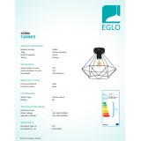 EGLO 43004 | Tarbes Eglo mennyezeti lámpa 1x E27 fekete