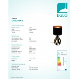 EGLO 43077 | Carlton-1 Eglo asztali lámpa 51cm vezeték kapcsoló 1x E27 fekete, vörösréz