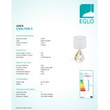 EGLO 43078 | Carlton-1 Eglo asztali lámpa 51cm vezeték kapcsoló 1x E27 fehér, arany