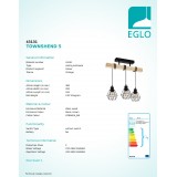 EGLO 43131 | Townshend-5 Eglo mennyezeti lámpa 3x E27 fekete, natúr, barna