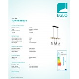 EGLO 43132 | Townshend-5 Eglo függeszték lámpa 4x E27 fekete, natúr, barna