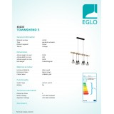 EGLO 43133 | Townshend-5 Eglo függeszték lámpa 6x E27 fekete, natúr, barna