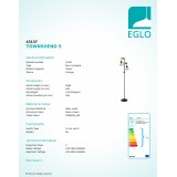 EGLO 43137 | Townshend-5 Eglo álló lámpa 166,5cm vezeték kapcsoló 2x E27 fekete, natúr, barna