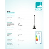 EGLO 43162 | Lubenham Eglo függeszték lámpa 1x E27 fekete, natúr, barna