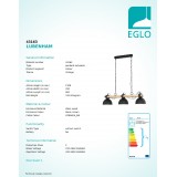 EGLO 43163 | Lubenham Eglo függeszték lámpa 3x E27 fekete, natúr, barna