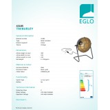 EGLO 43185 | Treburley Eglo asztali lámpa 32cm vezeték kapcsoló 1x E27 fekete, arany