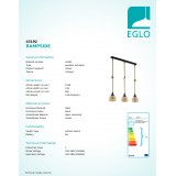 EGLO 43192 | Rampside Eglo függeszték lámpa 3x E27 fekete, borostyán, natúr