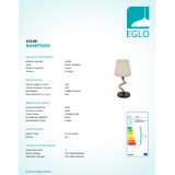 EGLO 43199 | Rampside Eglo asztali lámpa 40cm vezeték kapcsoló 1x E27 fekete, natúr, krémszín