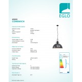 EGLO 43215 | Combwich Eglo függeszték lámpa 1x E27 fekete, krémszín