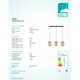 EGLO 43217 | Bordesley Eglo függeszték lámpa 3x E27 fekete, fa., natúr