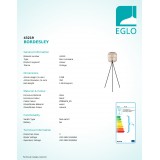 EGLO 43219 | Bordesley Eglo álló lámpa 139cm taposókapcsoló 1x E27 fekete, fa., natúr