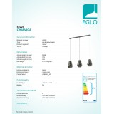 EGLO 43224 | Chiavica Eglo függeszték lámpa 3x E27 fekete nikkel